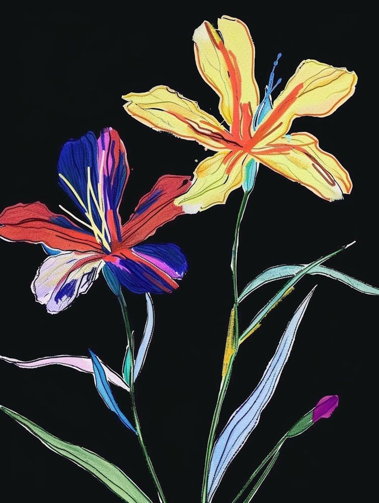 Neon Flowers On Black Flax Flower 2
