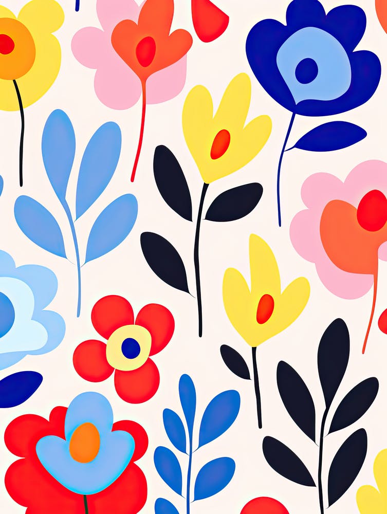 Blooms Of Brilliance; Matisse Inspired Colorful Flower Market Waltz