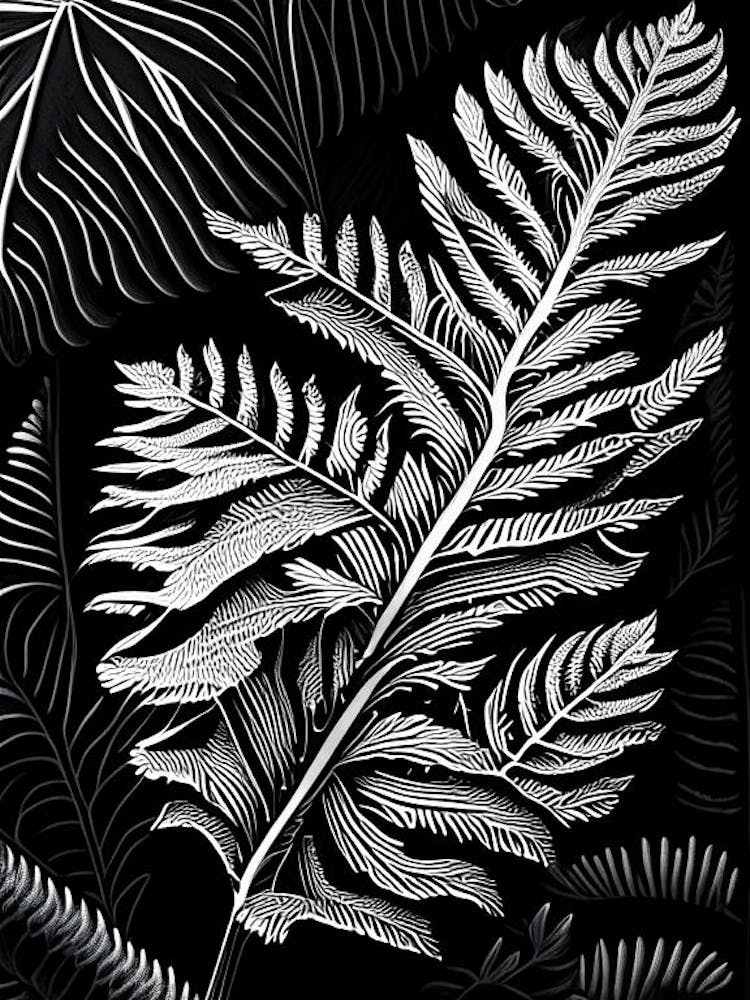 Redwood Leaf Linocut 2