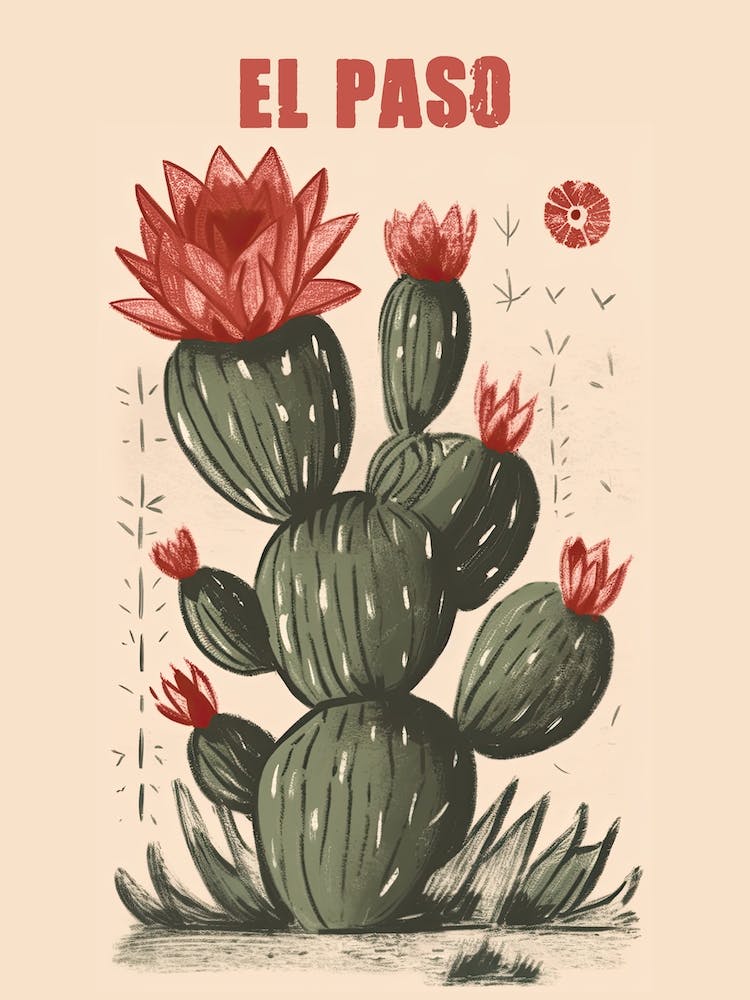 El Paso Cactus Desert Vintage Poster