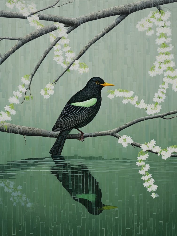 Ohara Koson - Peinture d'oiseau inspirée Merle 2