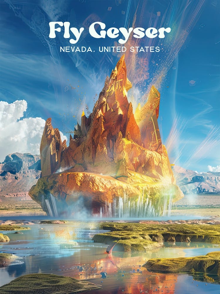 Fly Geyser Nevada Travel Art Illustration