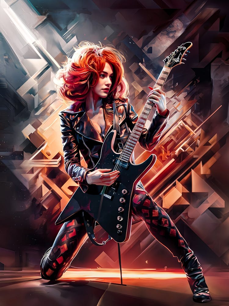 Female Rock Guitarist Painting #1