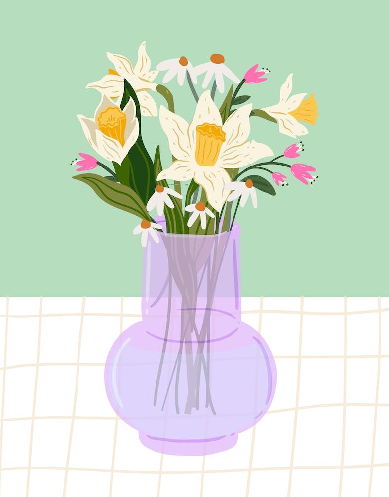 Lilac Spring Glass Vase On Table