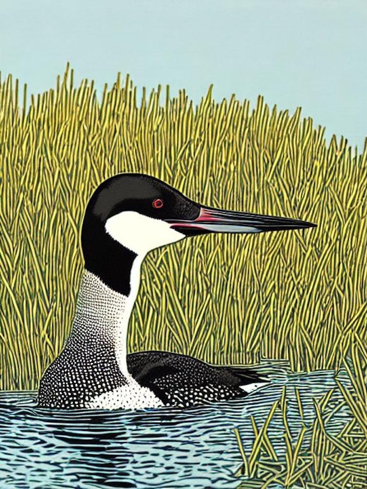 Common Loon Linocut Bird