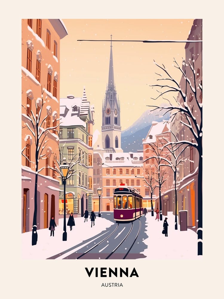 Vintage Winter Travel Poster Vienna Austria 1