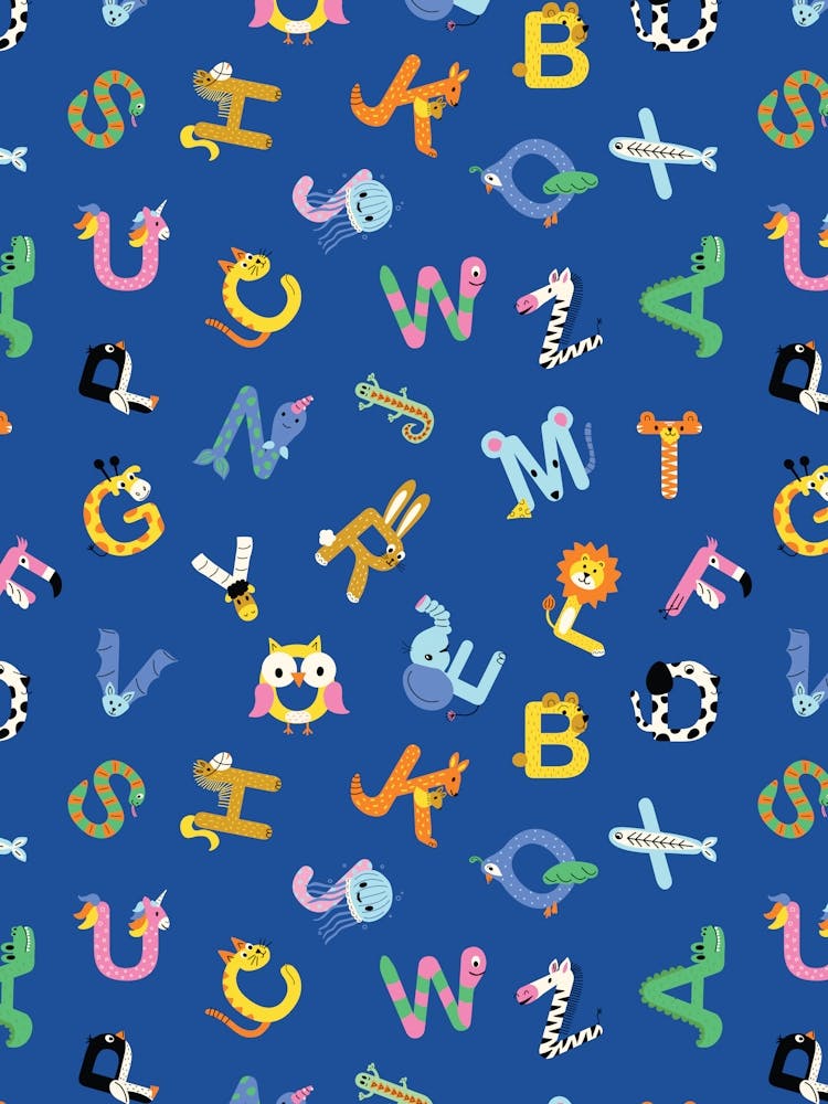 Blue Alphabet Animal Letters Kids