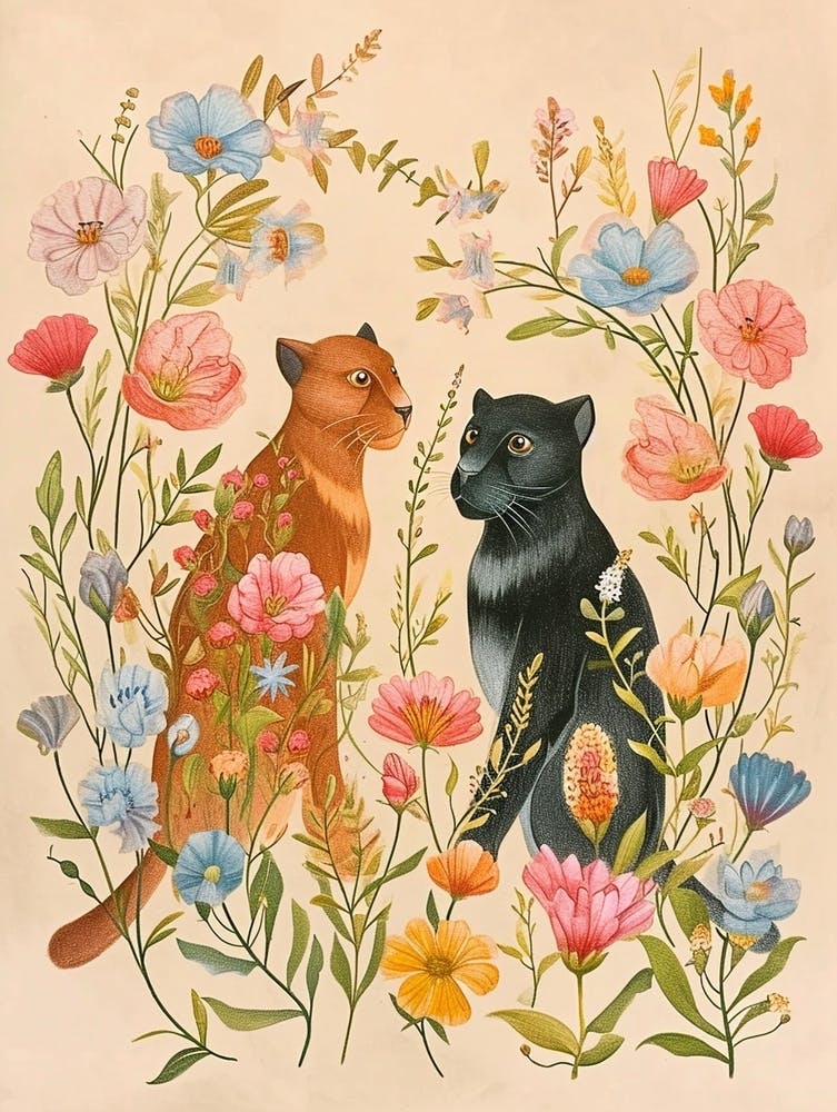 Dessin Animalier Floral Folk Panthère 3