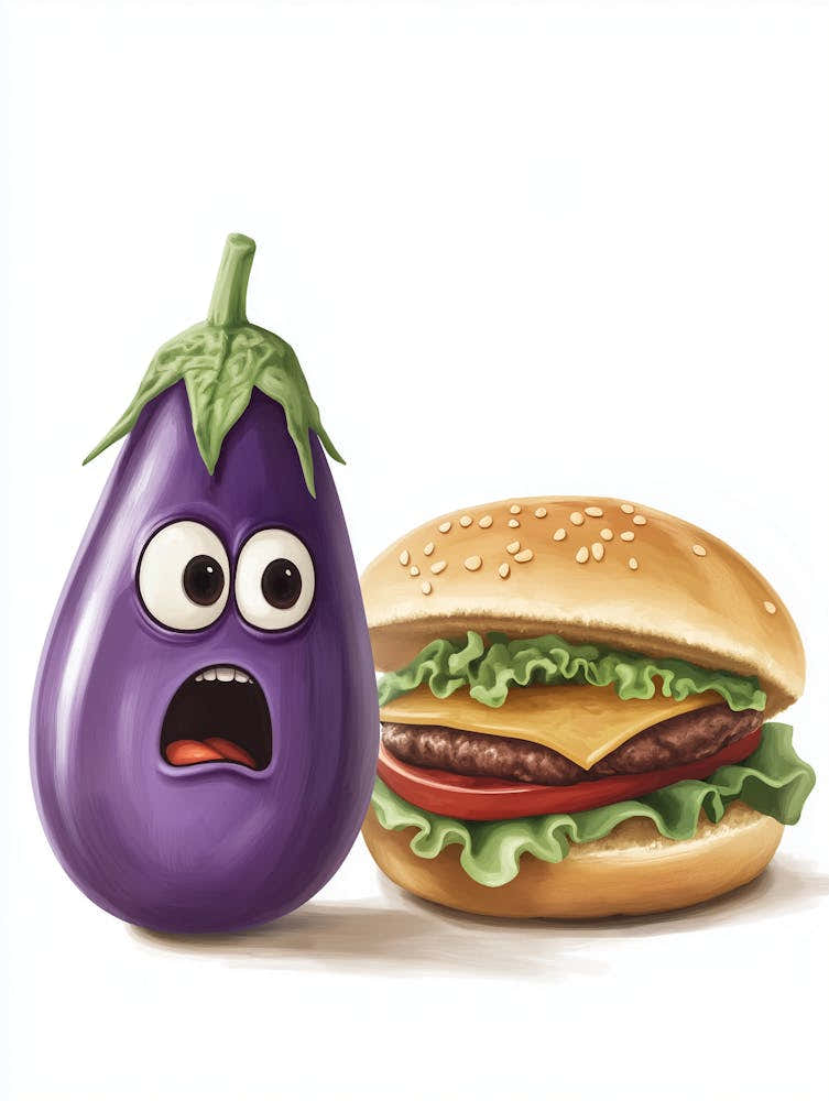 Abstract Art, Funny Eggplant, Eggplant Burger Print