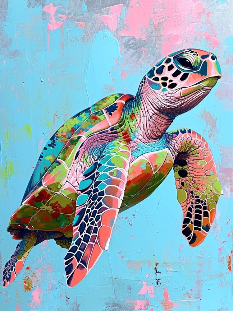 Sea Turtle Swimming Pink & Blue 1