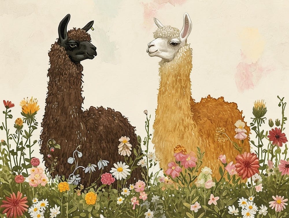 Floral Animal Illustration Llama 3