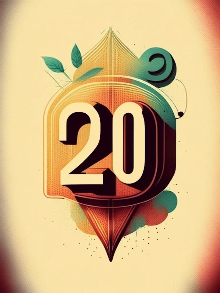 20, Number, Education Retro Drawing 1