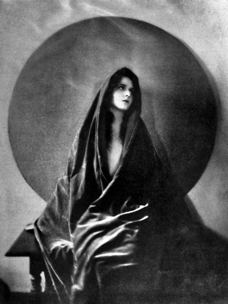 Witches Cloak Full Moon Circle - Famous Remastered Vintage Photography - Olive Thomas Seated Portrait by Maurice Goldberg 1919 Victorian Art Deco Witchy Attire Goddess Magick Dreamy High Definition