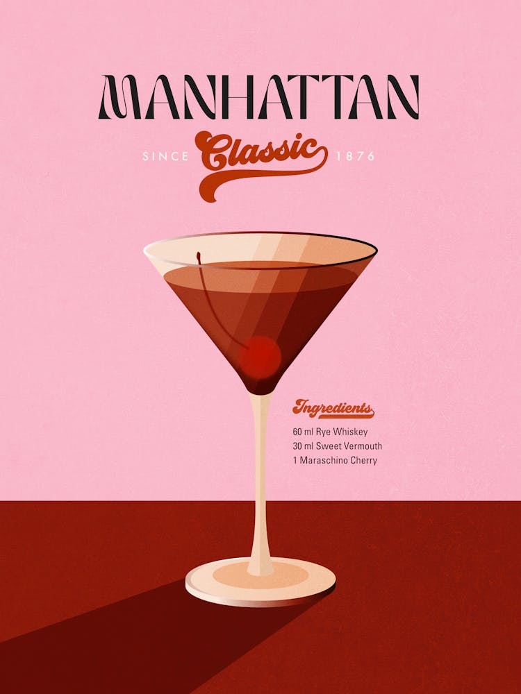 Cocktail Classique Manhattan Minimal - Rétro Rose et Marron