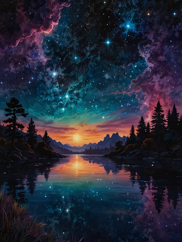 Night Sky Over Lake