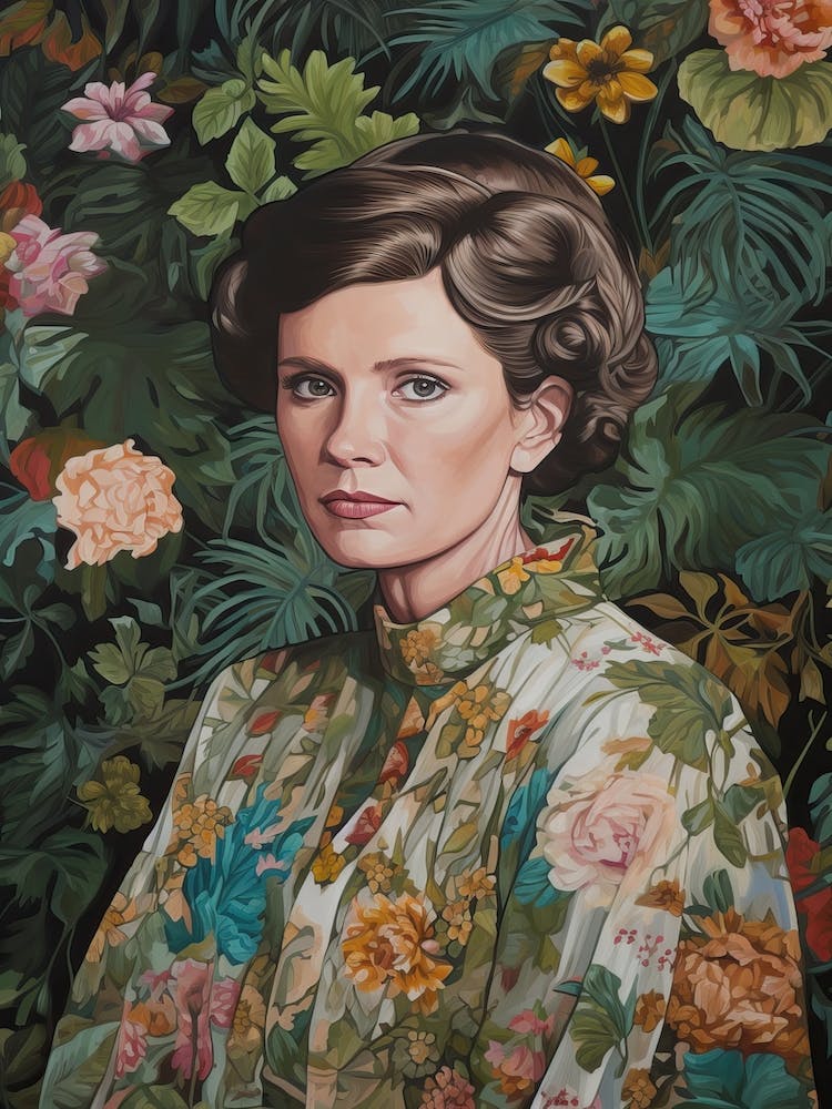 Floral Handpainted Portrait Of Princess Leia Carrie Fisher1