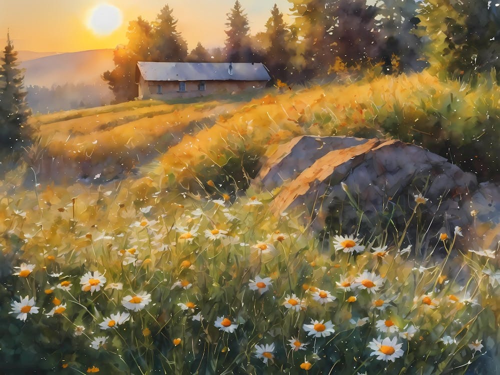 Flower Field On A Clear Day