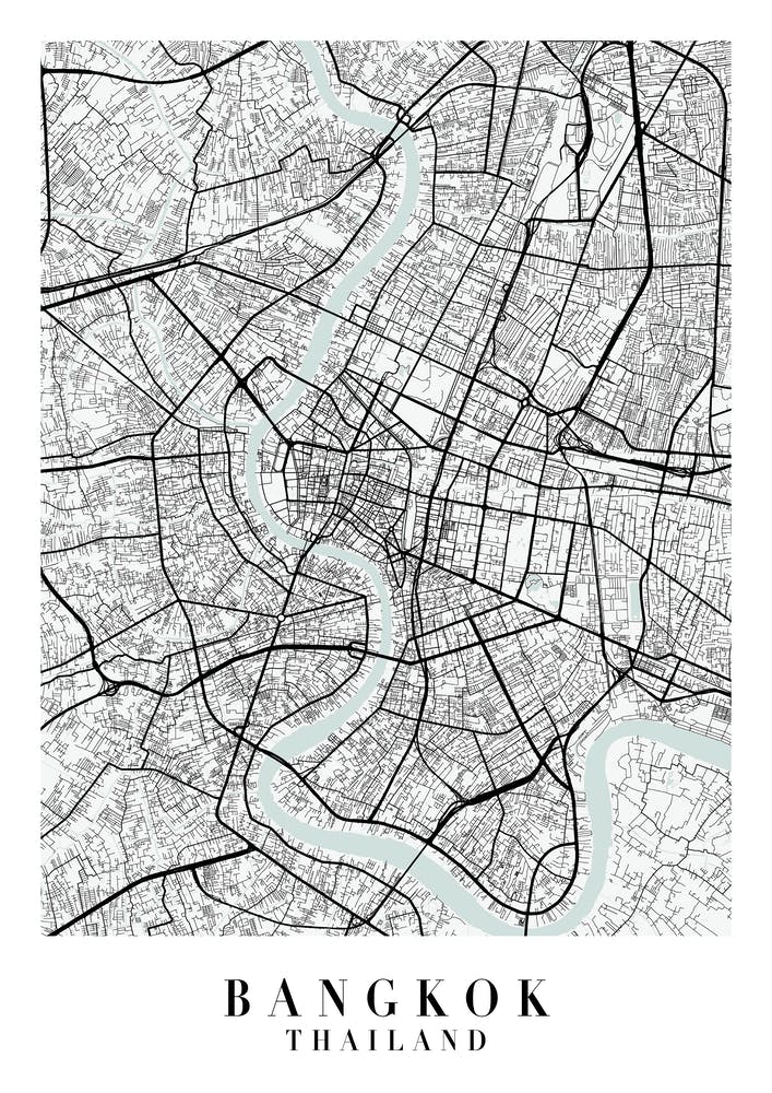 Bangkok Thailand Street Map Color Minimal
