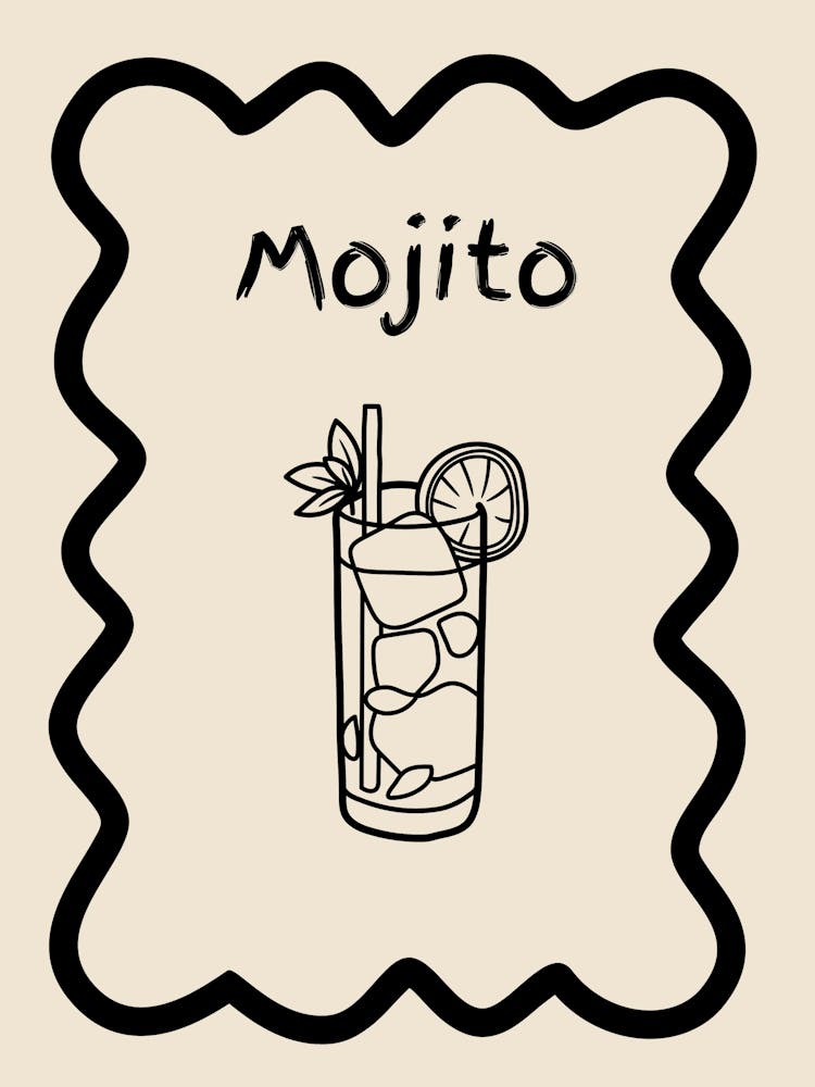 Mojito Doodle Poster B&W