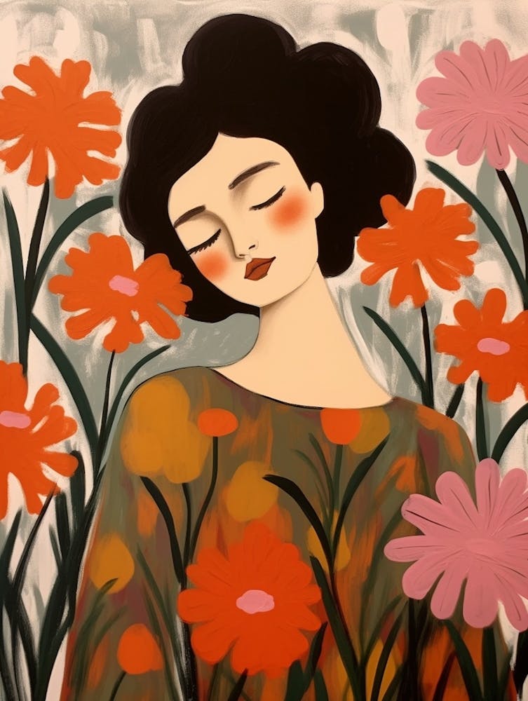 Woman With Autumnal Flowers Carnation 1