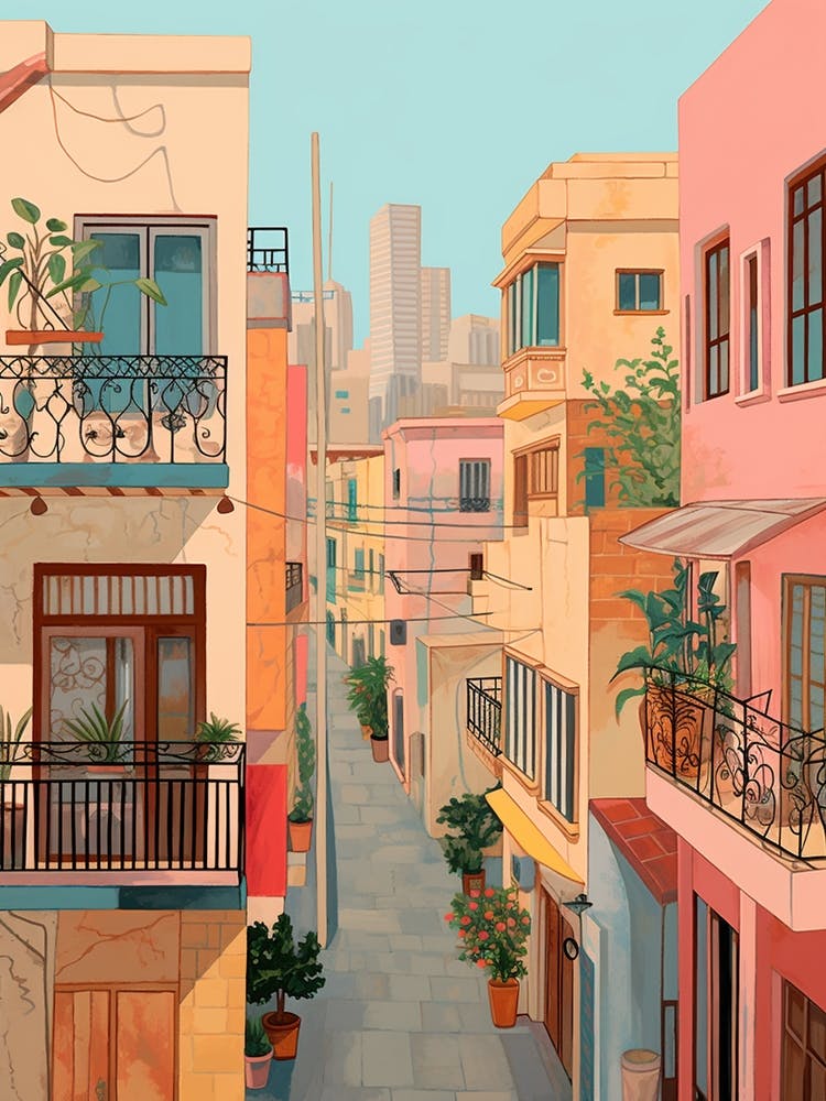 Tel Aviv Israel 1 Vintage-Rosa Reiseillustration