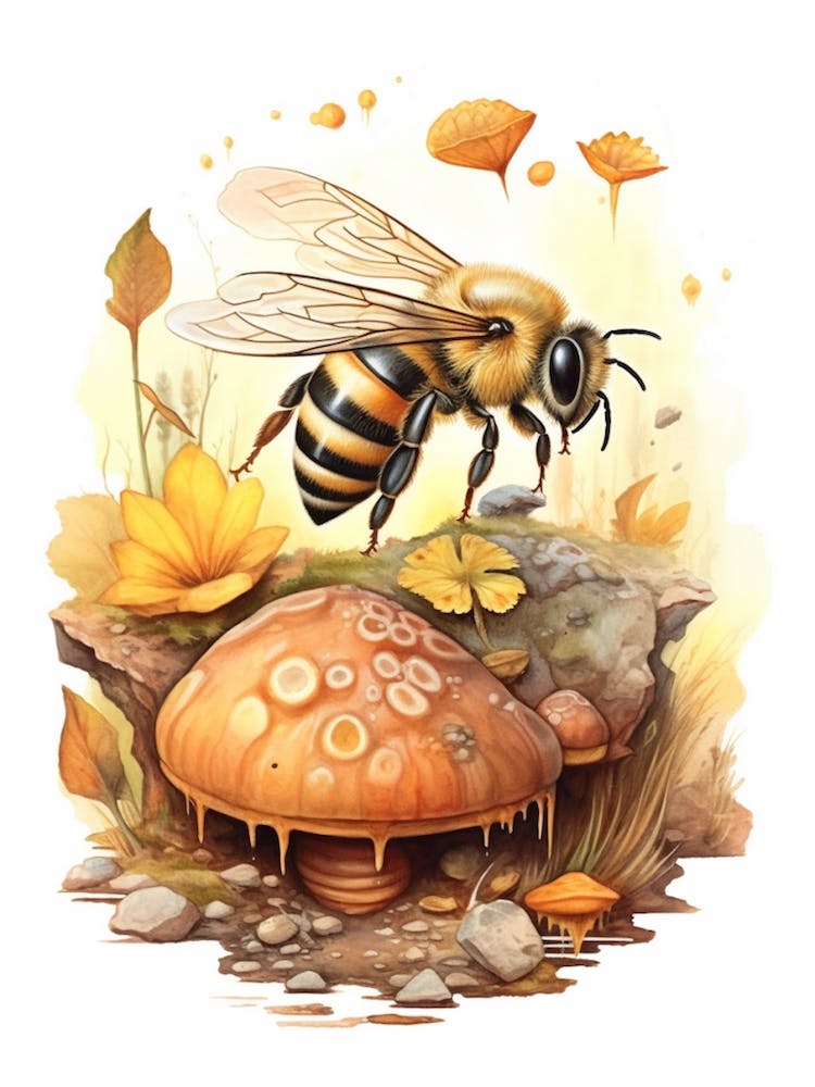 Bumble Bee Hoverfly Bee Beehive Watercolour Illustration 2