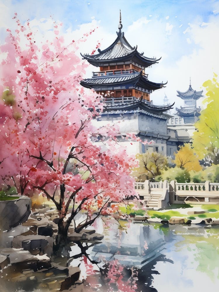 Jardin Yuyuan Chine Aquarelle 2