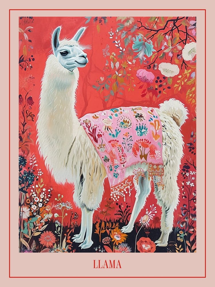 Floral Animal Painting Llama 2 Poster