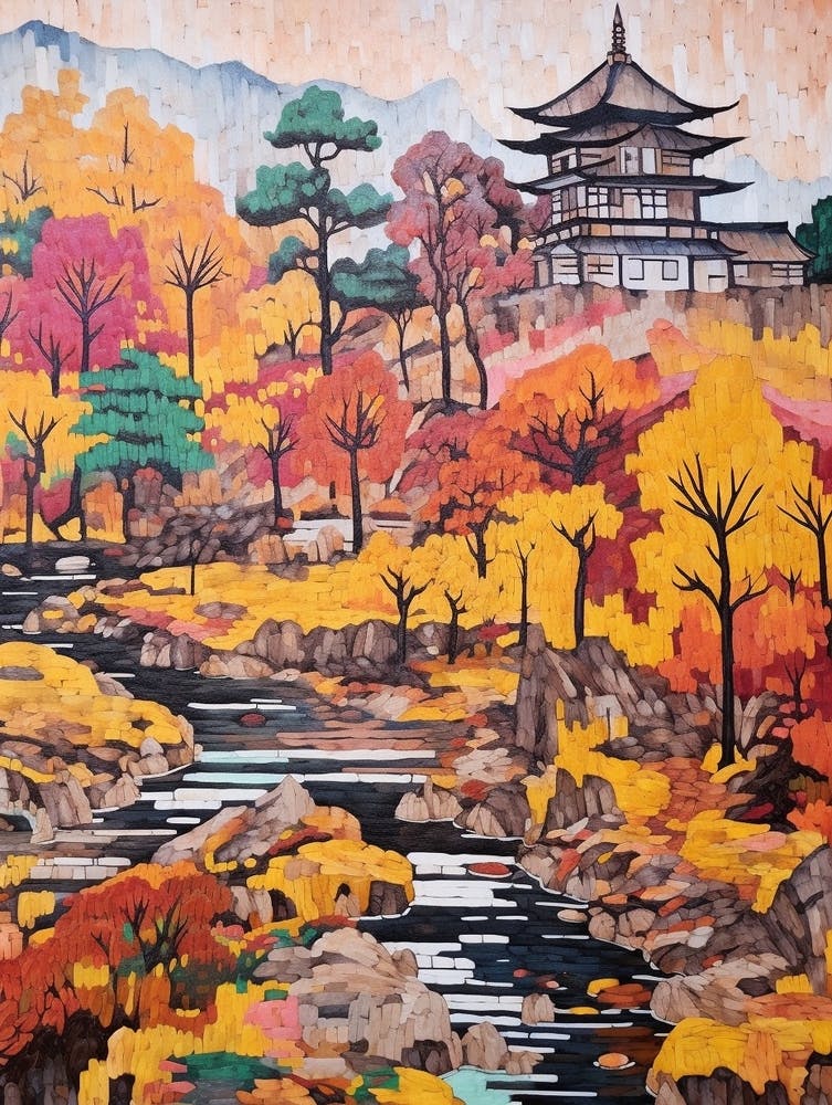 Autumn Gardens Painting Ginkaku Ji Japan 1