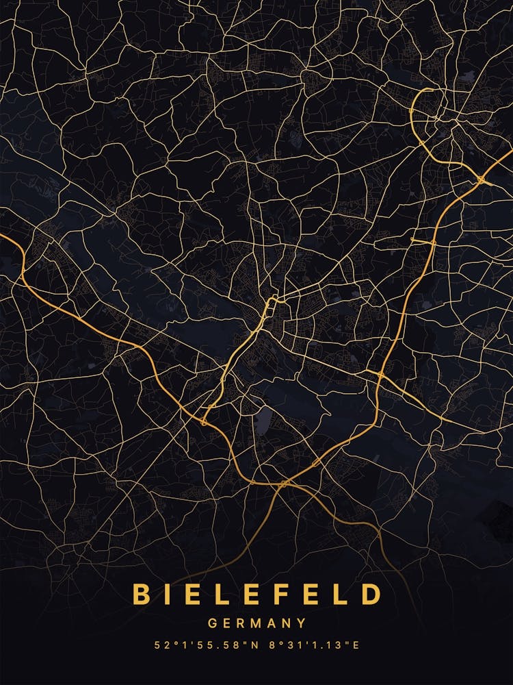 Bielefeld Germany Black And Gold Map 1
