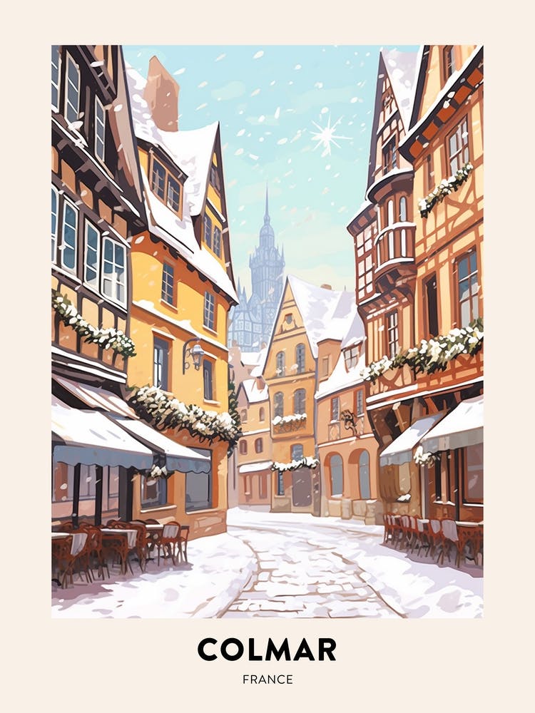 Vintage Winter Travel Poster Colmar France 3