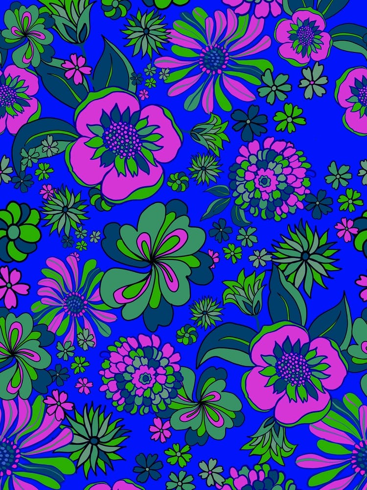 Bright 70s Flowers Blues Pinks