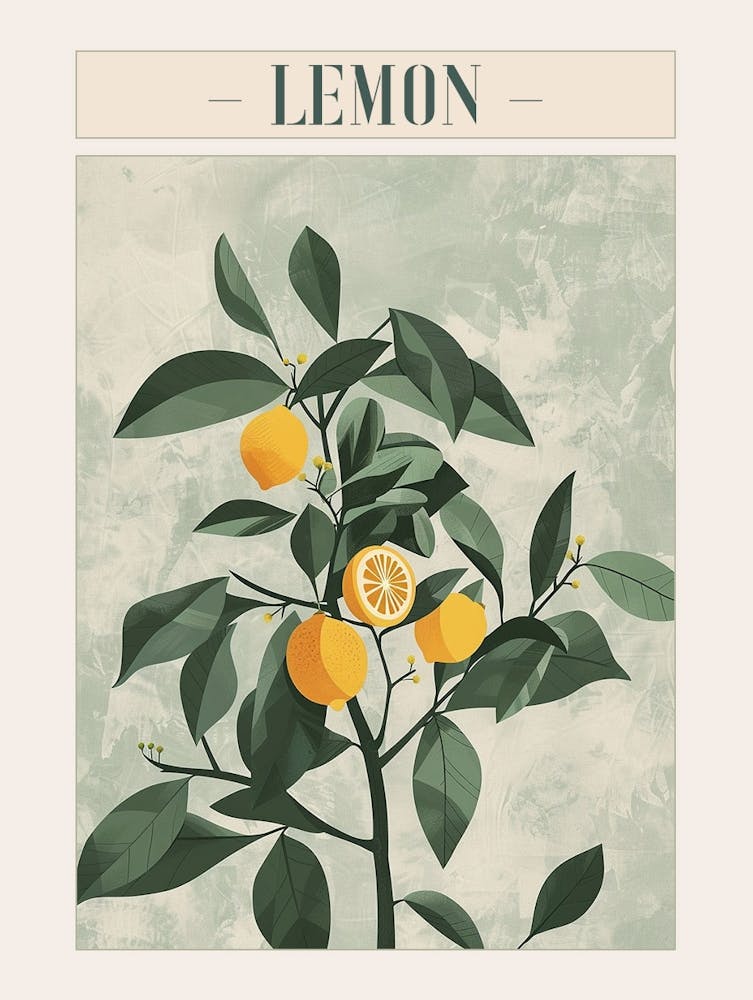 Lemon Tree Minimal Japandi Illustration 1 Poster
