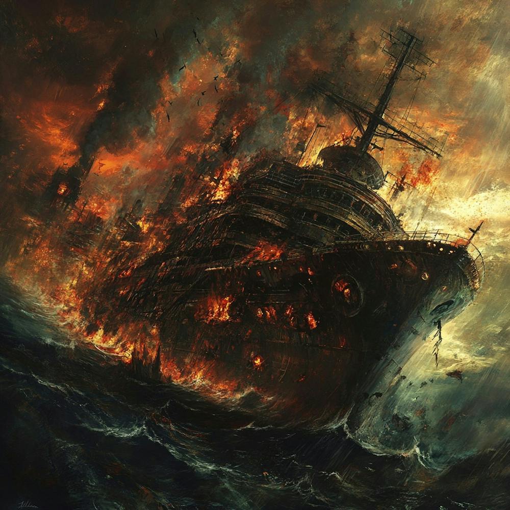 Battleship In Flames