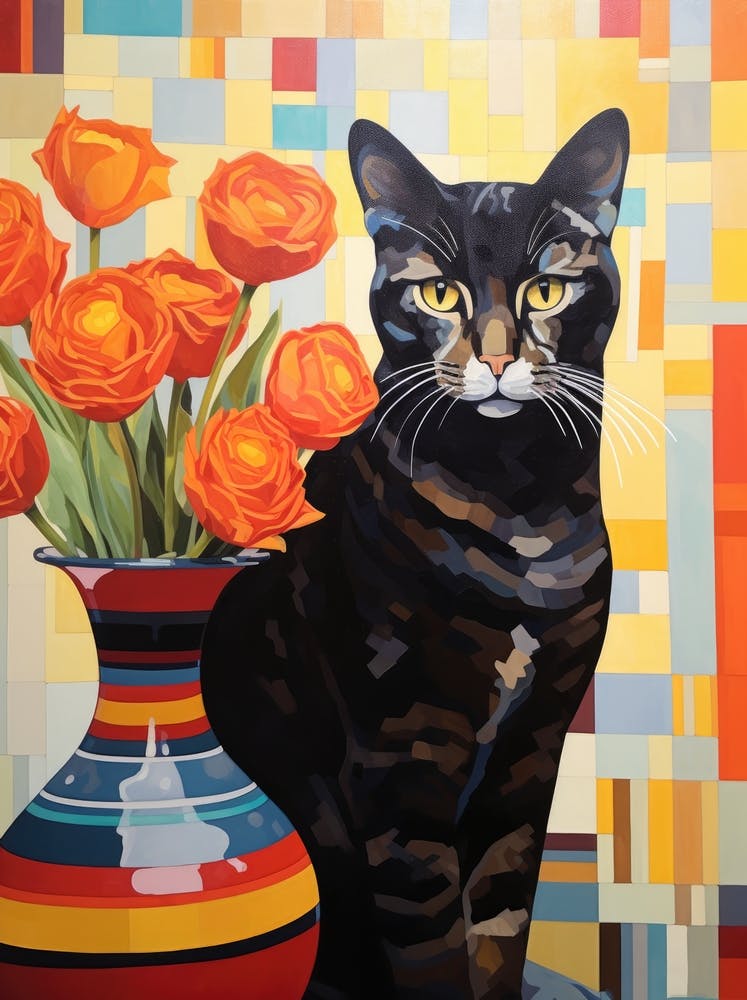 Cat With Tulips