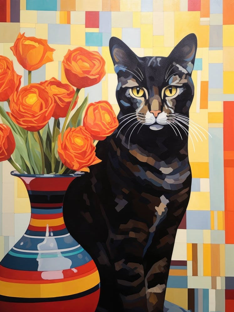 Cat With Tulips