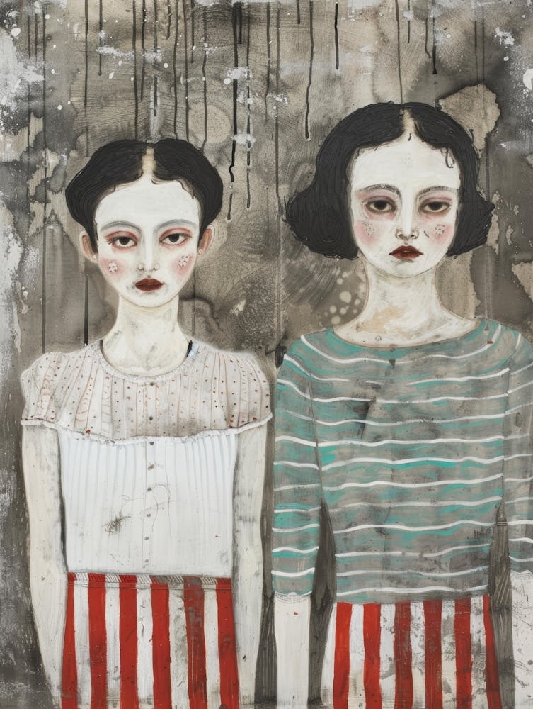 Two Women In Red And White