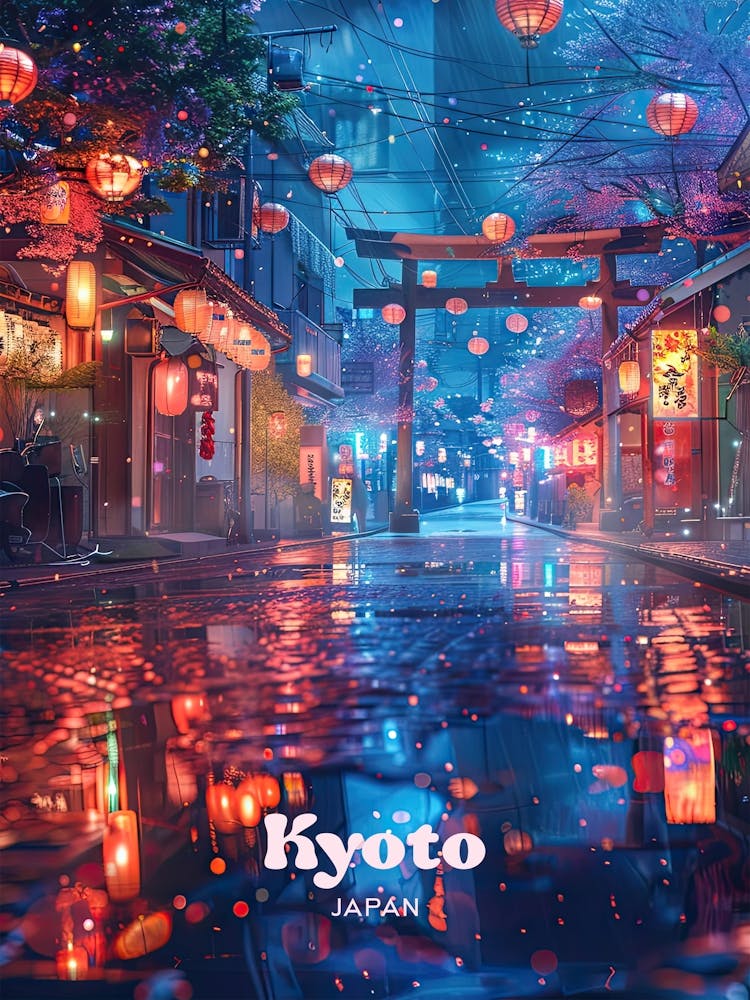 Kyoto Japan Night Time Travel Art
