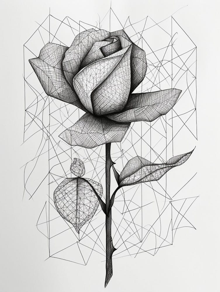 English Rose Geometric Line Drawing 2