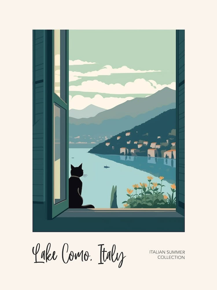 Lake Como Cat On A Window 3 Italian Summer Collection