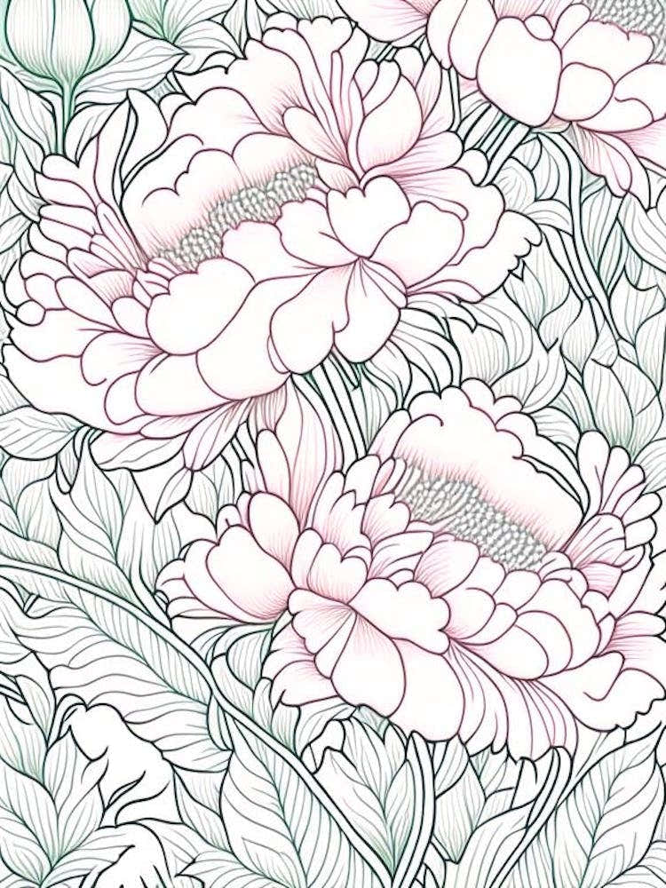White Wings Peonies Pink 2 Drawing