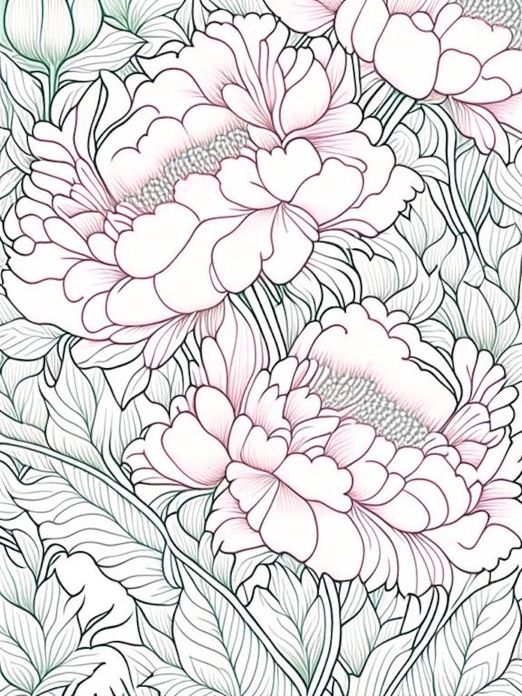 White Wings Peonies Pink 2 Drawing
