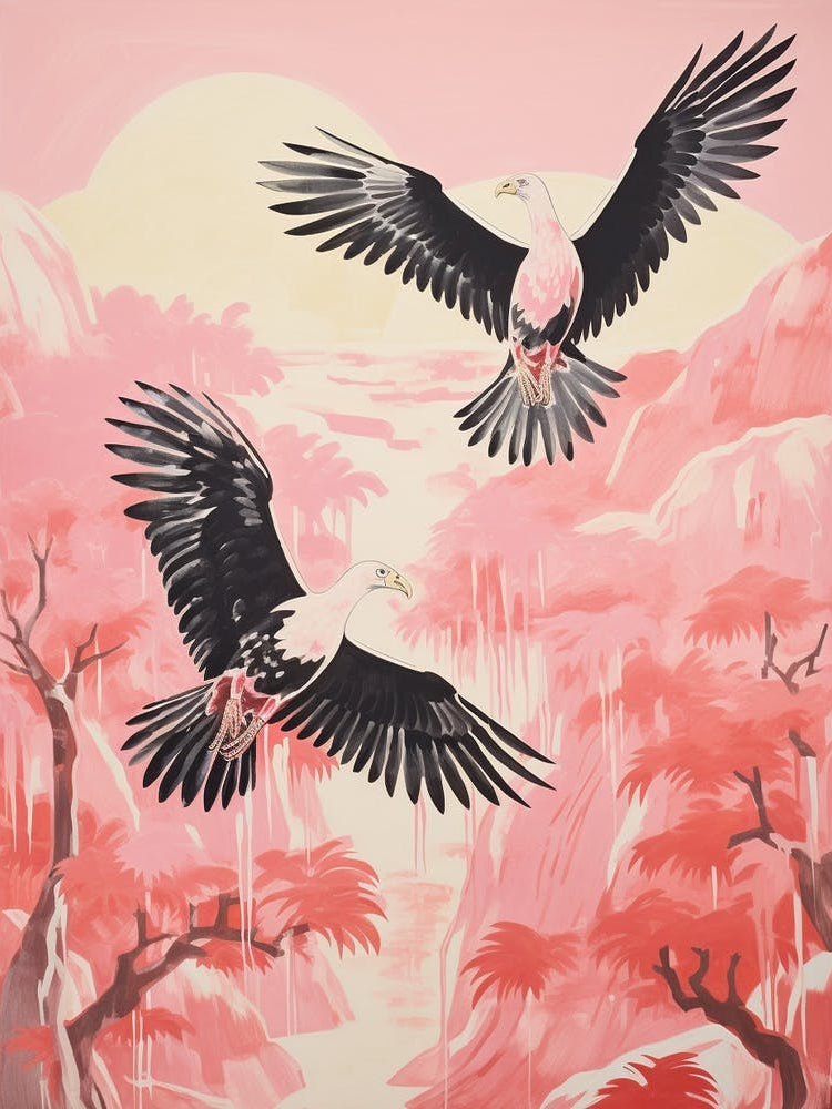 Vintage Japanese Inspired Bird Print Vulture