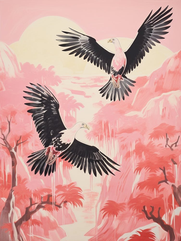 Vintage Japanese Inspired Bird Print Vulture