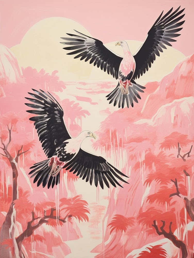 Vintage Japanese Inspired Bird Print Vulture