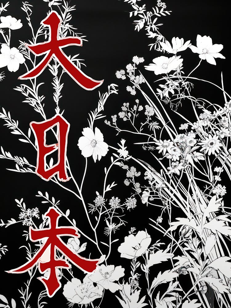 Great Japan Hokusai  Poster Monochrome Flowers 10