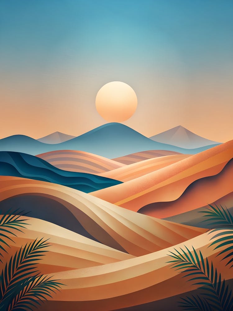 Desert Landscape With Palm Trees 5