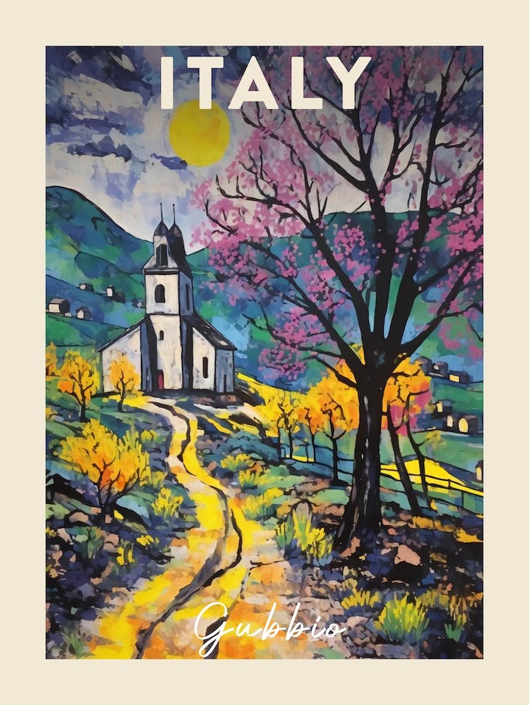 Gubbio Italy 4 Fauvist Painting  Travel Poster