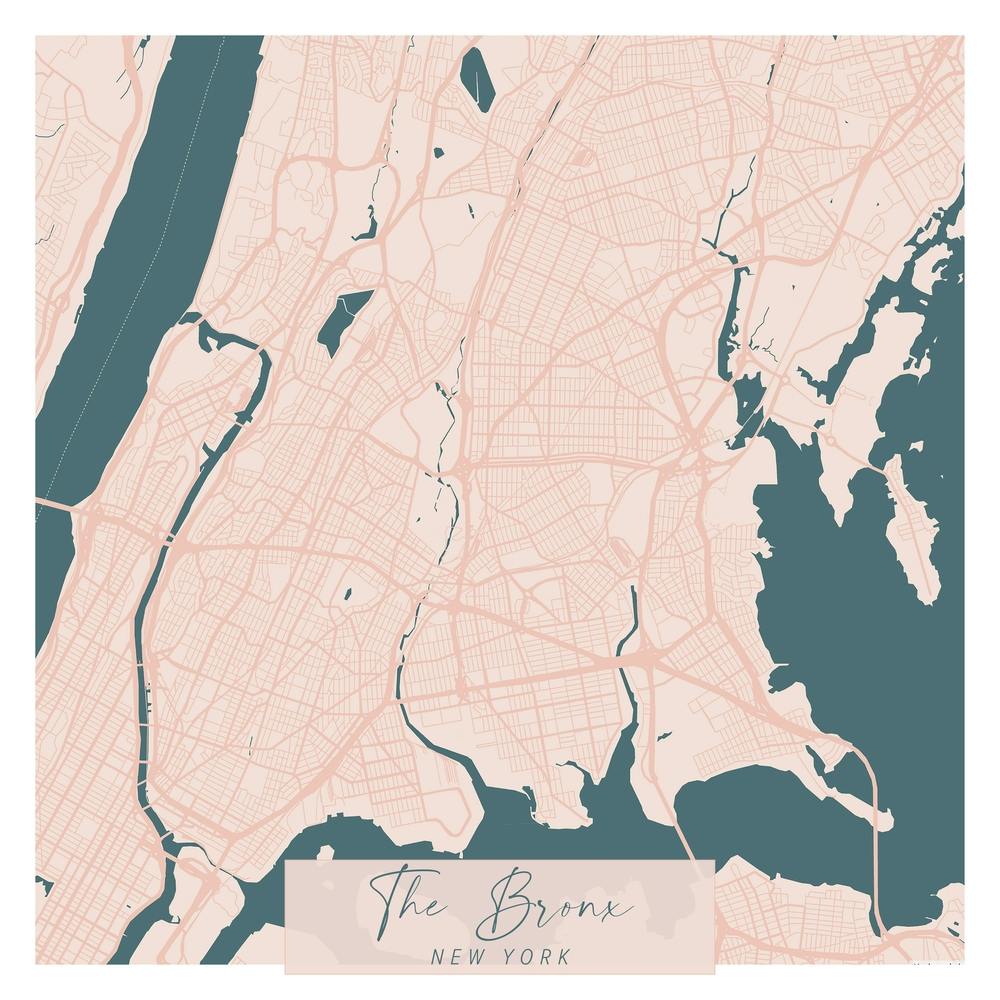 The Bronx New York Pink and Blue Cute Script Street Map 1
