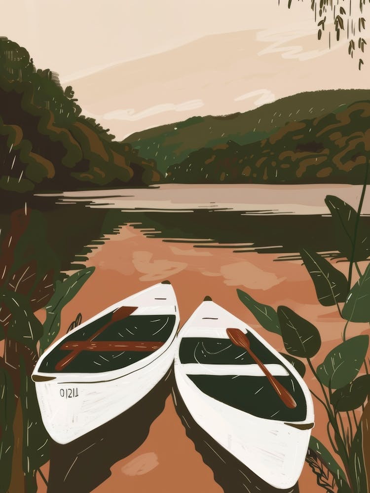 Canoes By The Lake